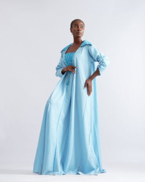 Striped Blue Dress with Oversized Collar