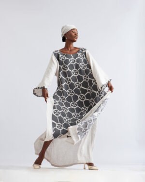 Luxury African boubou– Flowing Bell Sleeves & Geometric Detailing